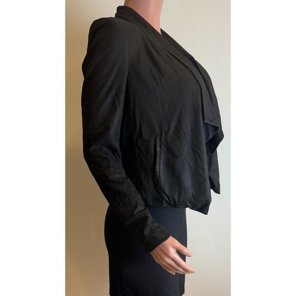 Alice + Olivia Goat Leather Jacket Size XS Draped Waterfall Open Front - Damaged - Picture 4 of 16